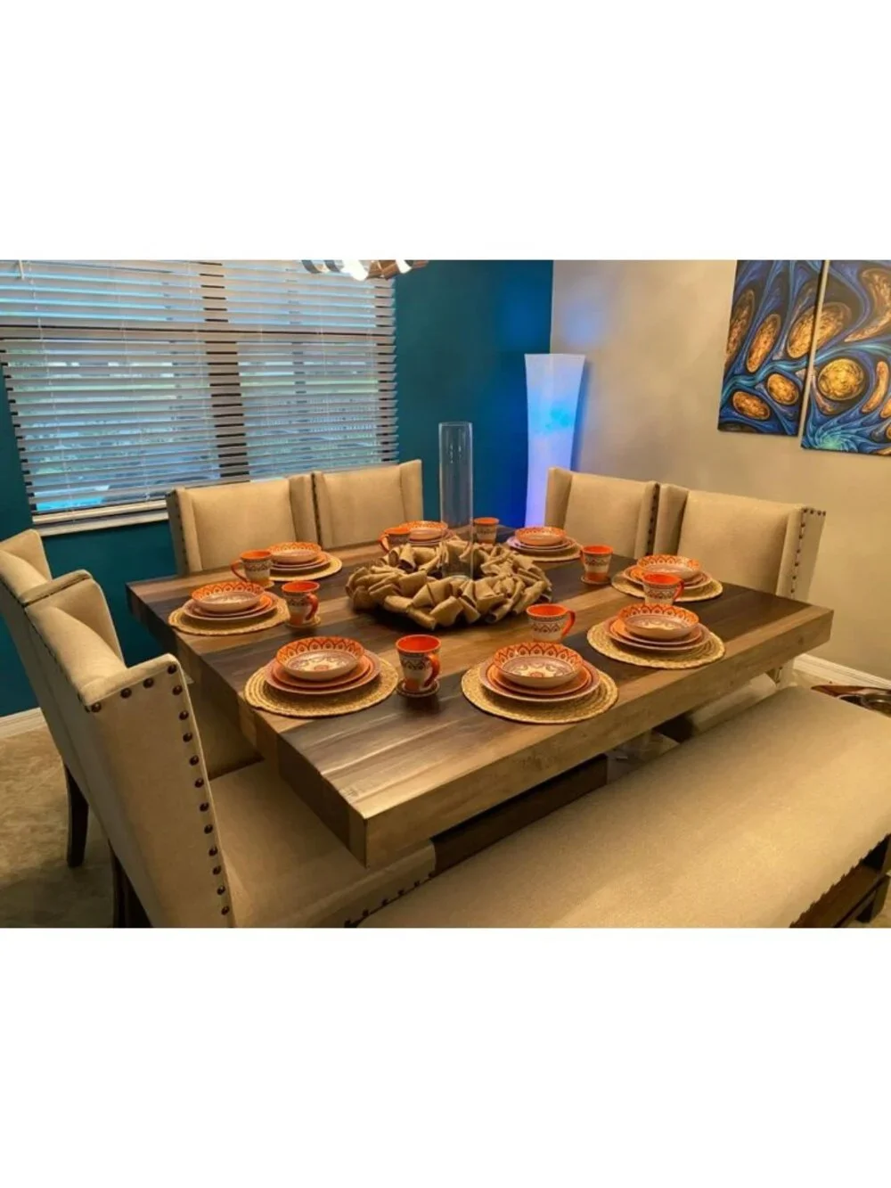 Set of 6 Natural Woven Round Placemats - 13.8” Non-Slip Braided Tablemats